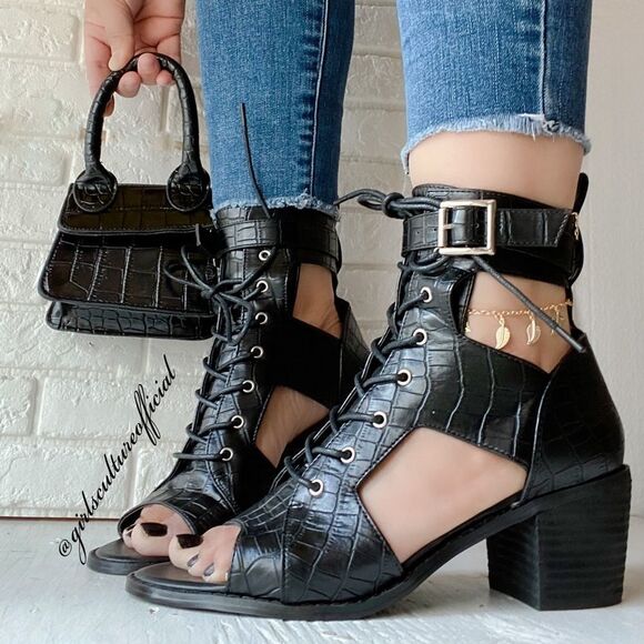 Black Croco Open Toe Bootie - Picture 6 of 6